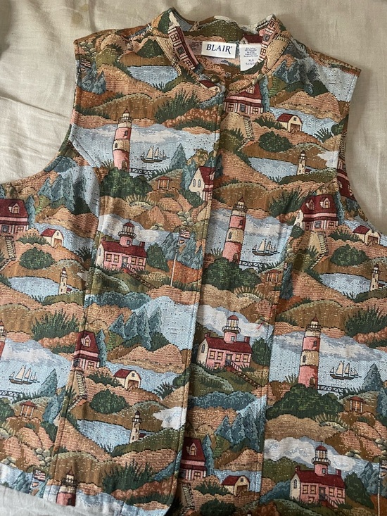 Blair Jackets & Blazers - Vintage Blair tapestry Nautical vest XL lighthouse